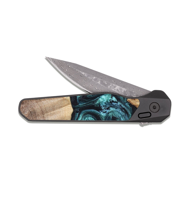 EDC Dark Damascus Wood Pocket Knife - Melina (Green, 820845)