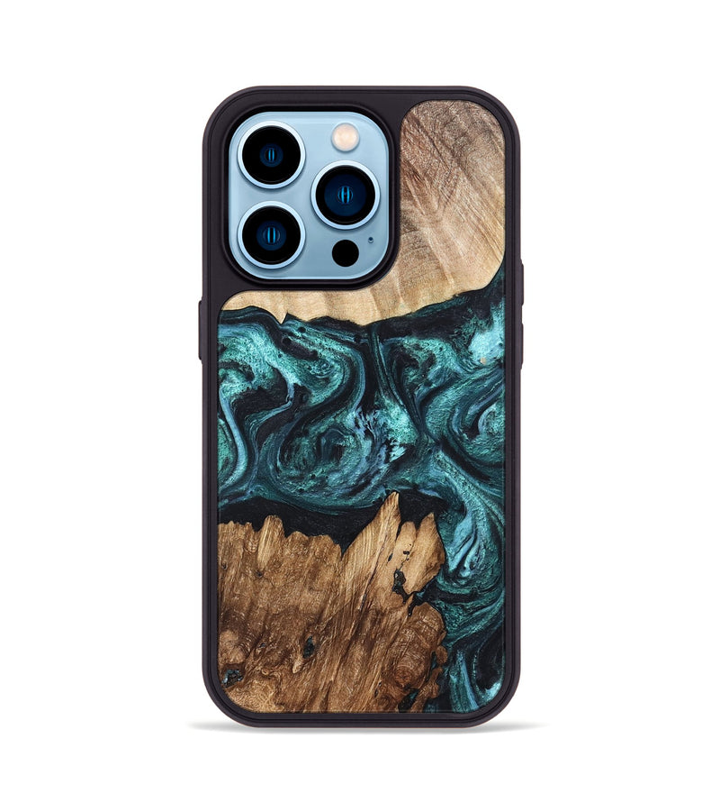 iPhone 14 Pro Wood Phone Case - Melina (Green, 820845)