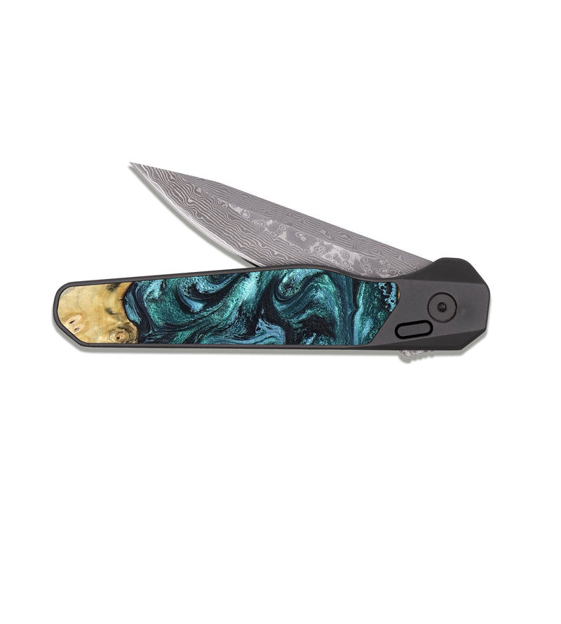EDC Dark Damascus Wood Pocket Knife - Telly (Green, 820846)