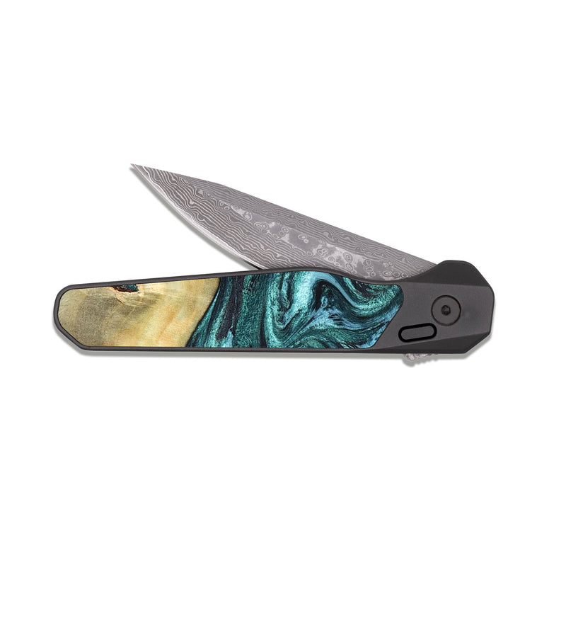 EDC Dark Damascus Wood Pocket Knife - Carmen (Green, 820848)