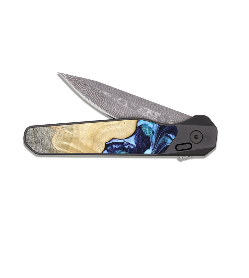 EDC Dark Damascus Wood Pocket Knife - Kristen (Blue, 820852)