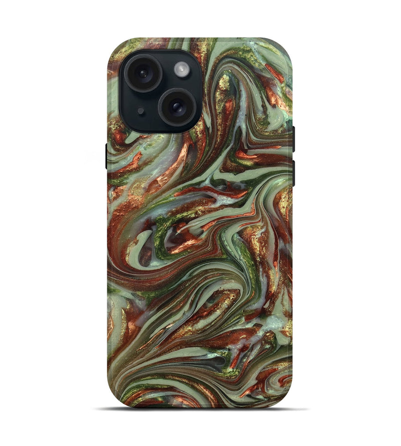 iPhone 15 ResinArt Live Edge Phone Case - Lisha (Green, 820885)