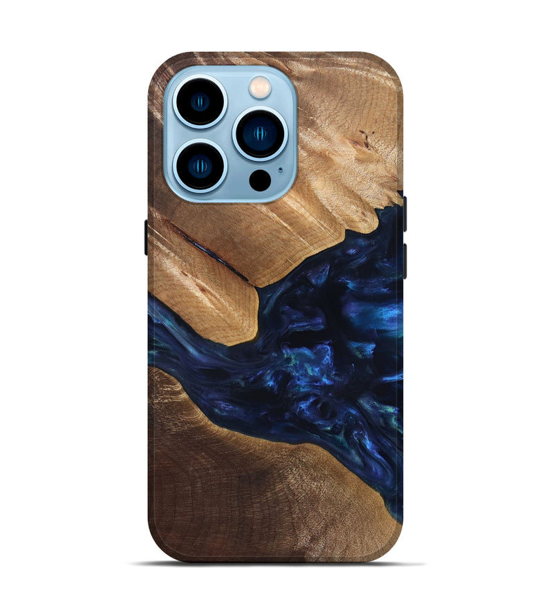 iPhone 14 Pro Wood Live Edge Phone Case - Arleen (Blue, 820887)