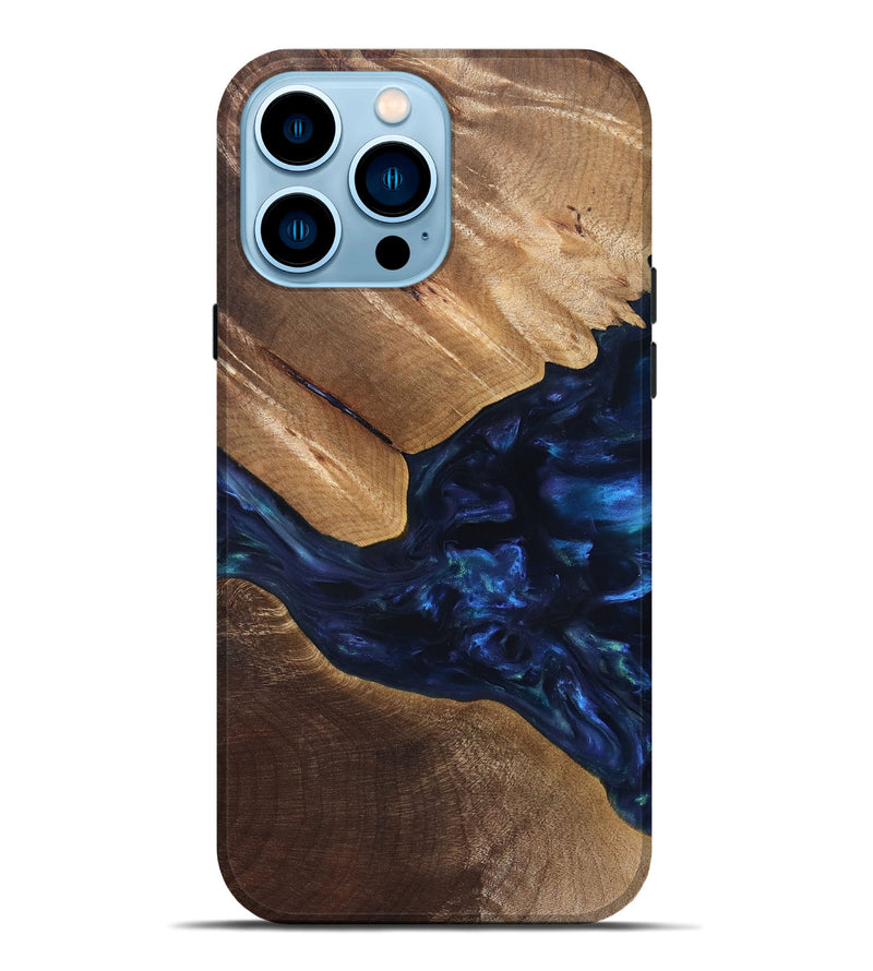 iPhone 14 Pro Max Wood Live Edge Phone Case - Arleen (Blue, 820887)