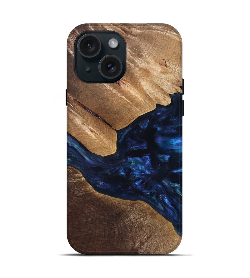 iPhone 15 Wood Live Edge Phone Case - Arleen (Blue, 820887)