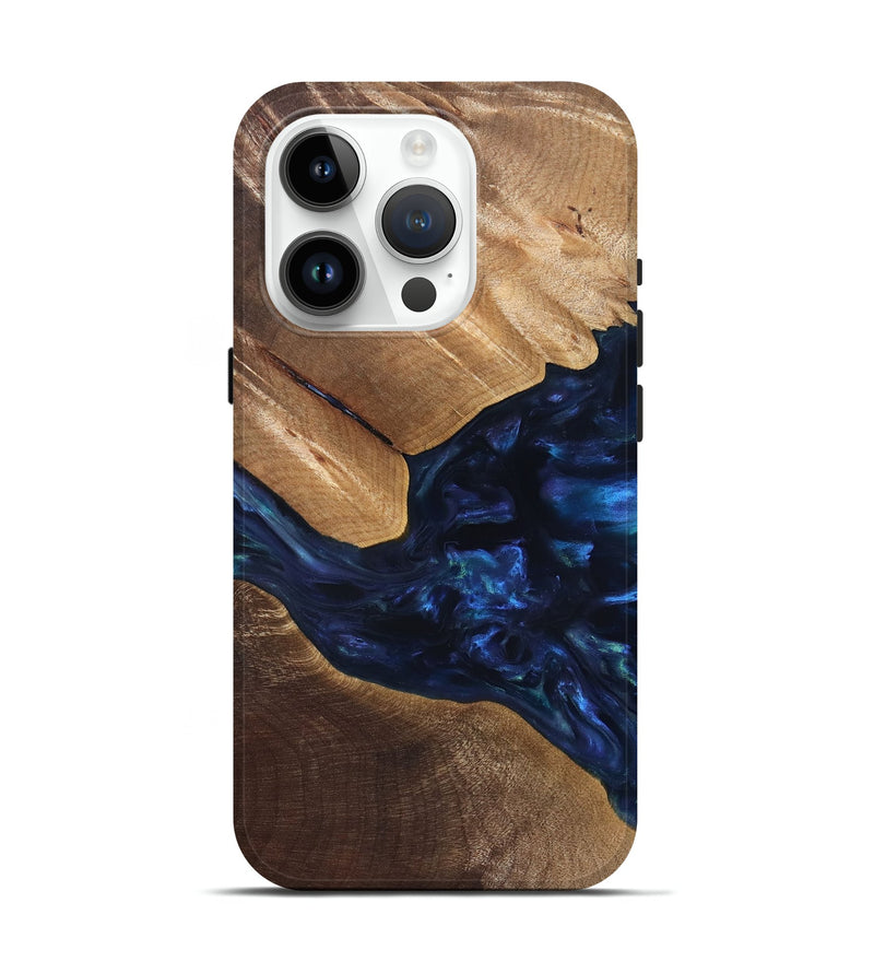 iPhone 15 Pro Wood Live Edge Phone Case - Arleen (Blue, 820887)