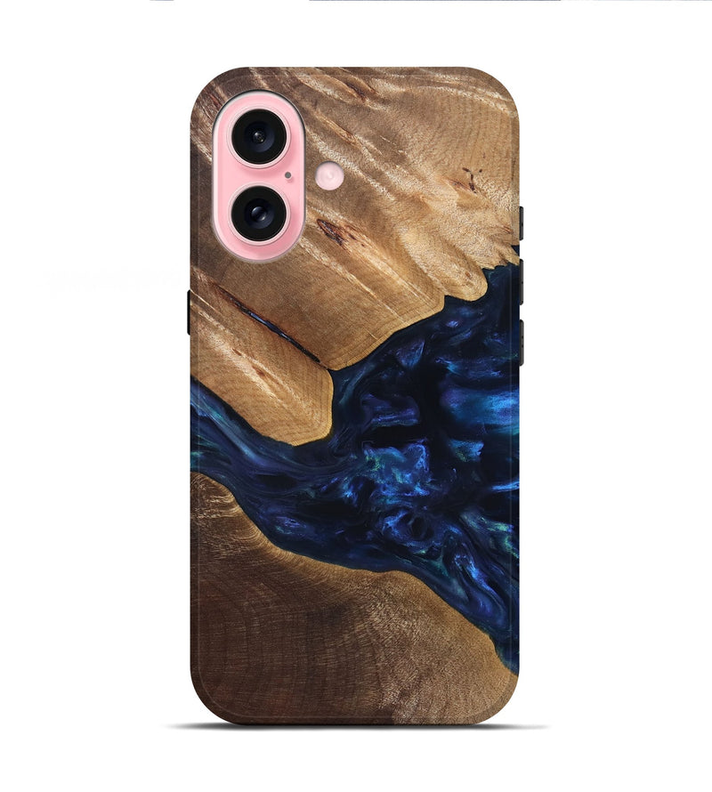 iPhone 16 Wood Live Edge Phone Case - Arleen (Blue, 820887)