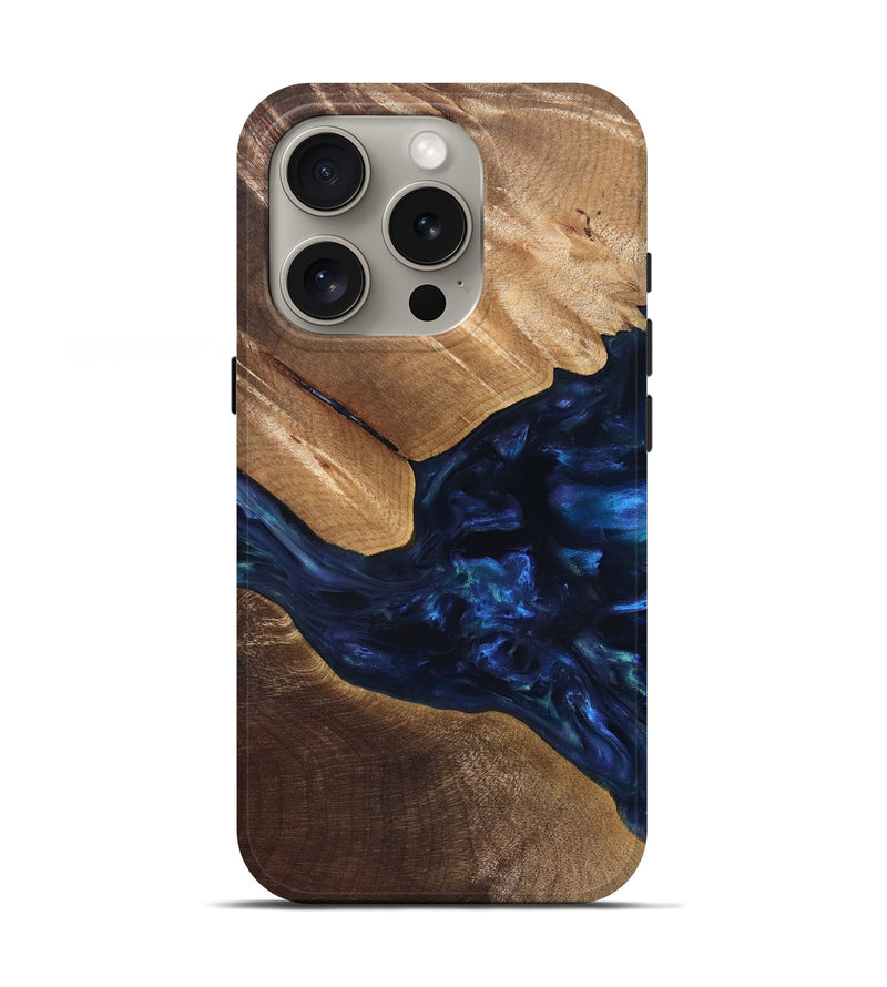 iPhone 16 Pro Wood Live Edge Phone Case - Arleen (Blue, 820887)
