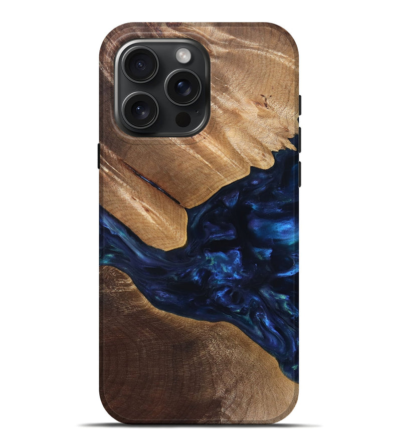 iPhone 16 Pro Max Wood Live Edge Phone Case - Arleen (Blue, 820887)