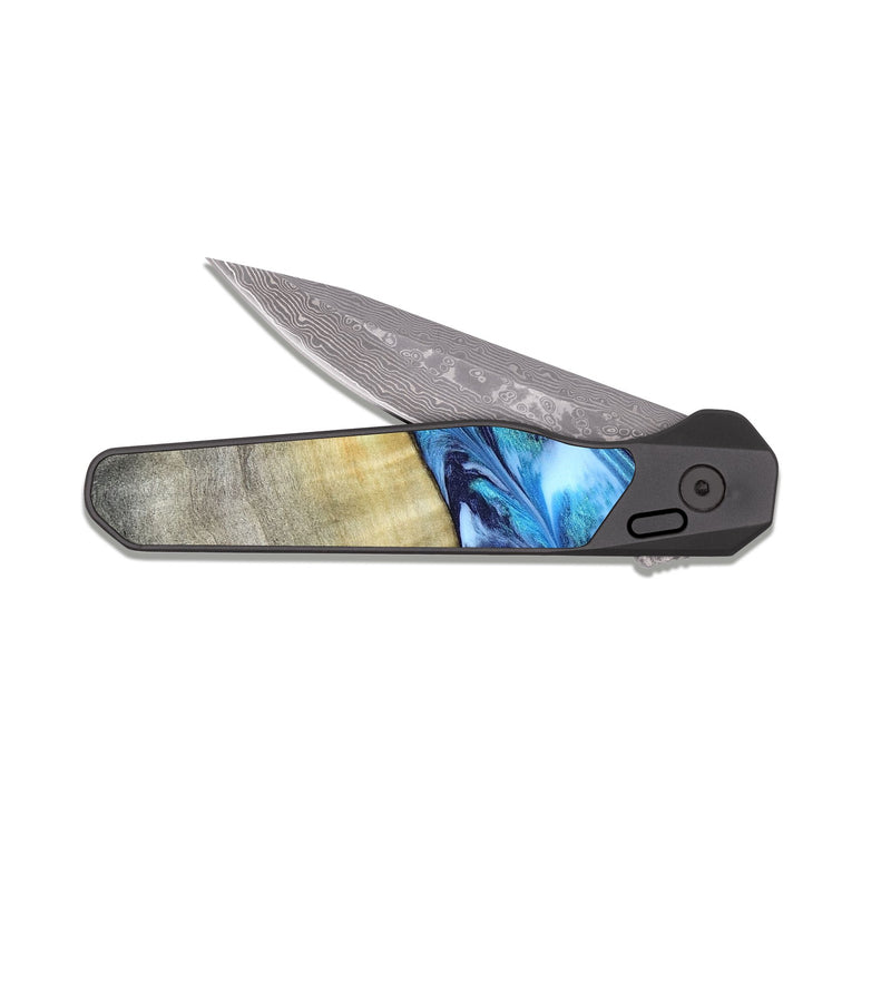 EDC Dark Damascus Wood Pocket Knife - Melodie (Blue, 820984)