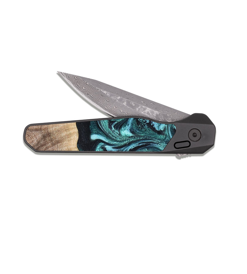 EDC Dark Damascus Wood Pocket Knife - Heidi (Green, 821001)