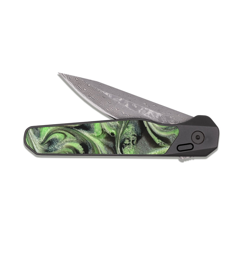 EDC Dark Damascus ResinArt Pocket Knife - Holli (Green, 821003)