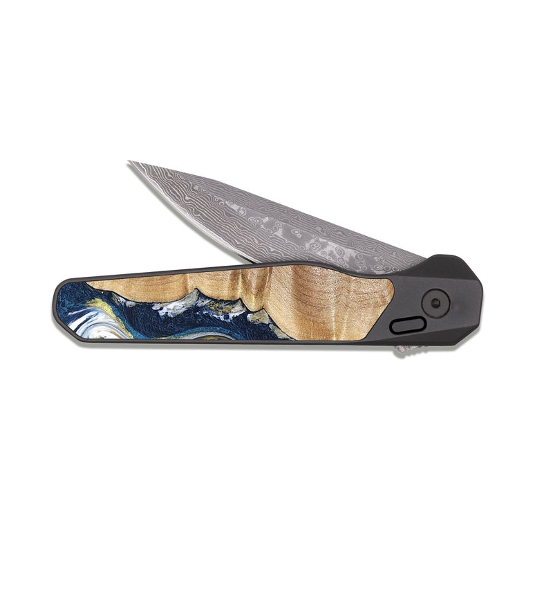 EDC Dark Damascus Wood Pocket Knife - Yasmin (Teal & Gold, 821006)