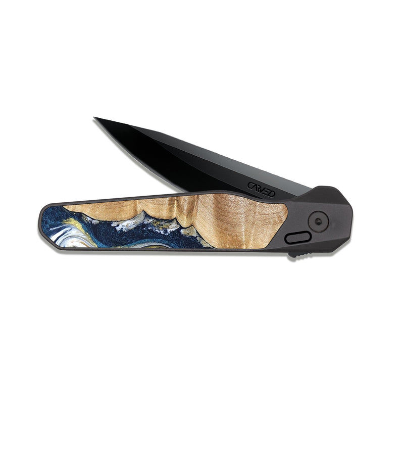 EDC Dark Slate Wood Pocket Knife - Yasmin (Teal & Gold, 821006)