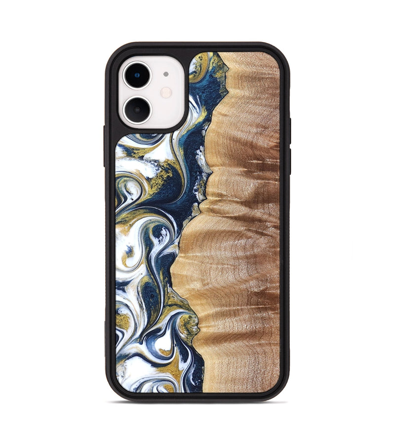 iPhone 11 Wood Phone Case - Yasmin (Teal & Gold, 821006)
