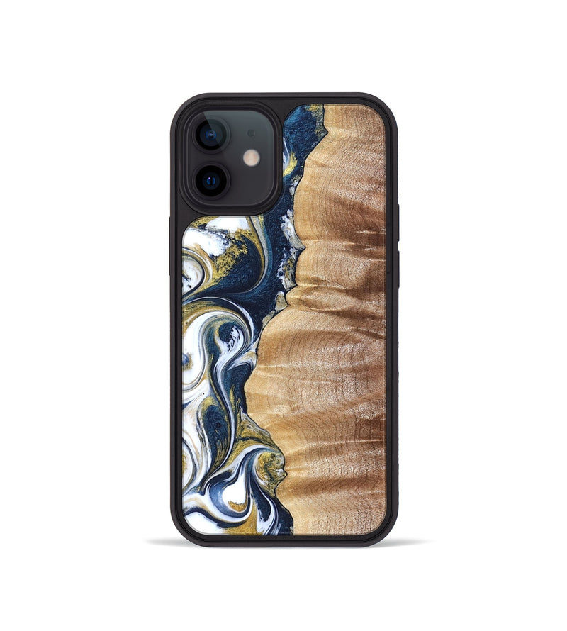 iPhone 12 mini Wood Phone Case - Yasmin (Teal & Gold, 821006)