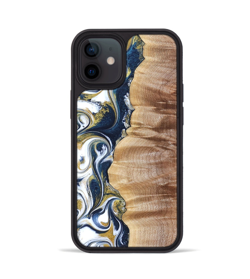 iPhone 12 Wood Phone Case - Yasmin (Teal & Gold, 821006)