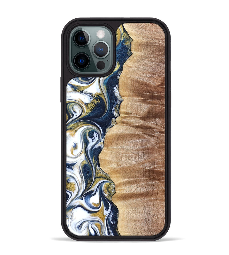 iPhone 12 Pro Max Wood Phone Case - Yasmin (Teal & Gold, 821006)