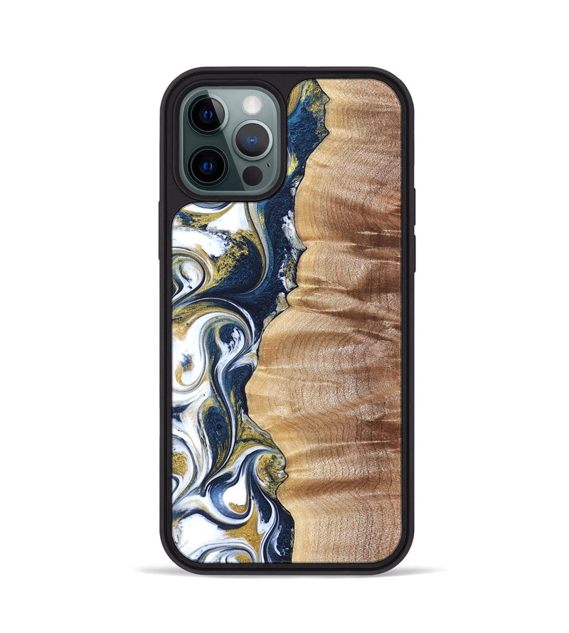 iPhone 12 Pro Wood Phone Case - Yasmin (Teal & Gold, 821006)