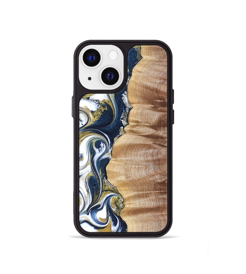 iPhone 13 mini Wood Phone Case - Yasmin (Teal & Gold, 821006)
