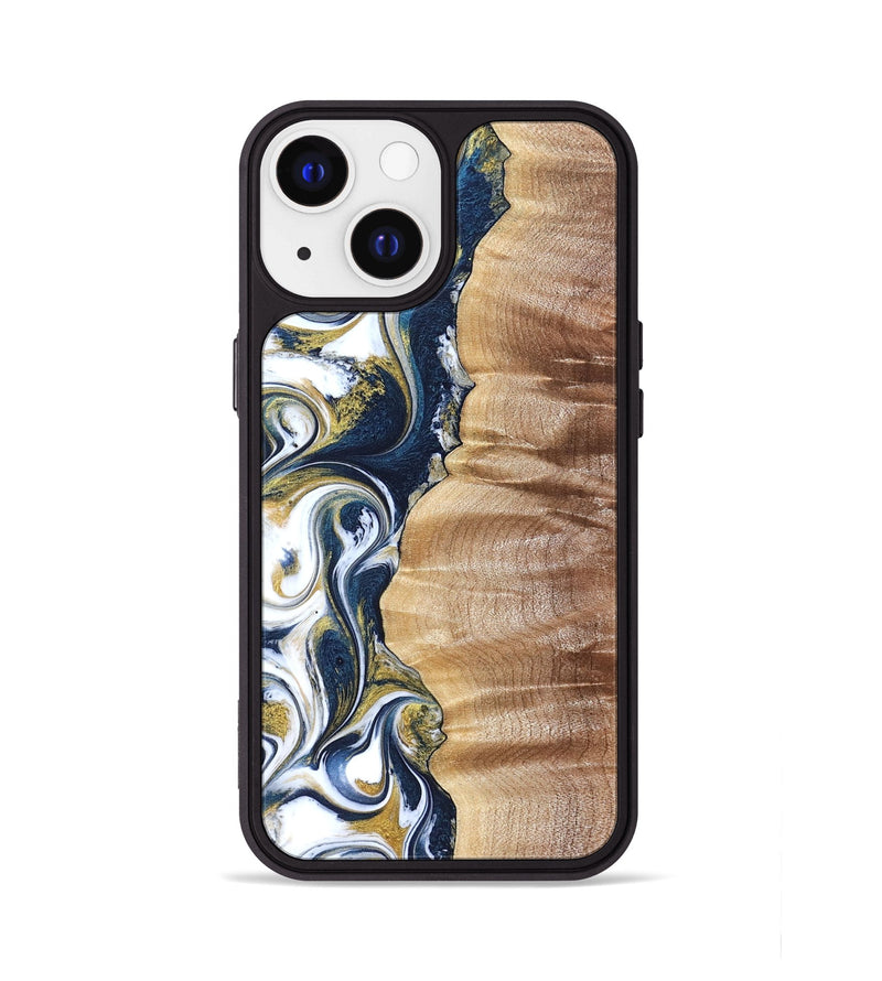 iPhone 13 Wood Phone Case - Yasmin (Teal & Gold, 821006)