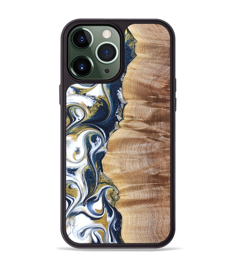 iPhone 13 Pro Max Wood Phone Case - Yasmin (Teal & Gold, 821006)