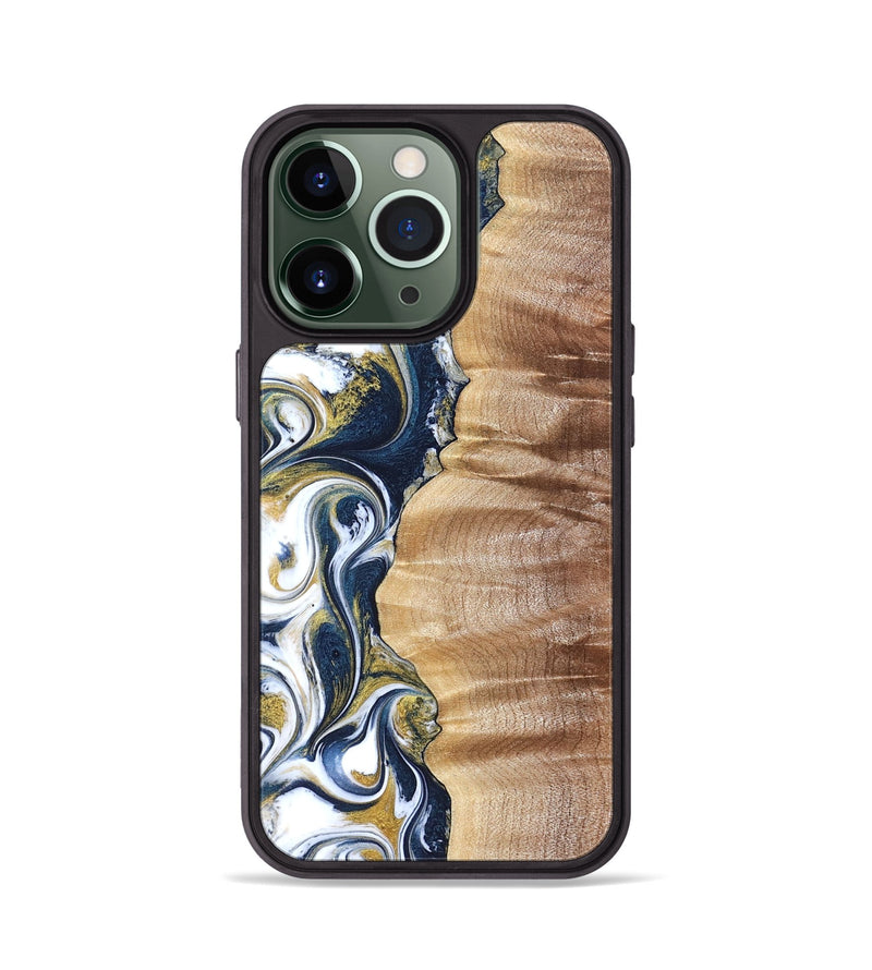 iPhone 13 Pro Wood Phone Case - Yasmin (Teal & Gold, 821006)