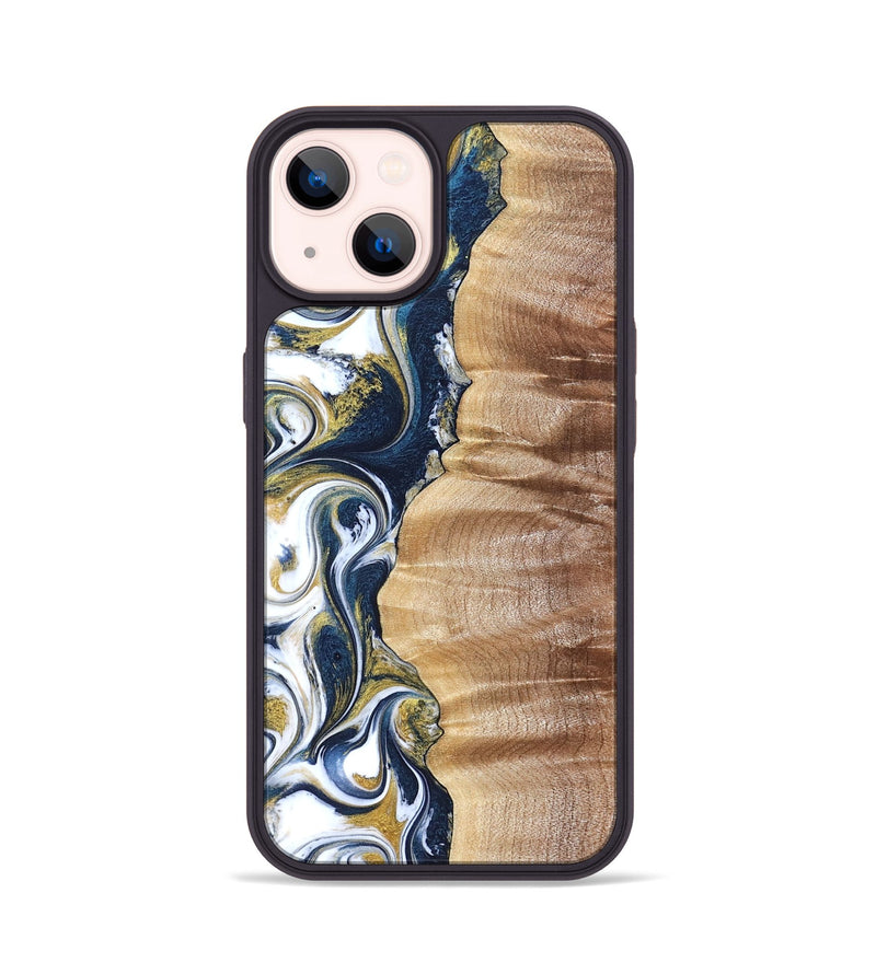 iPhone 14 Wood Phone Case - Yasmin (Teal & Gold, 821006)