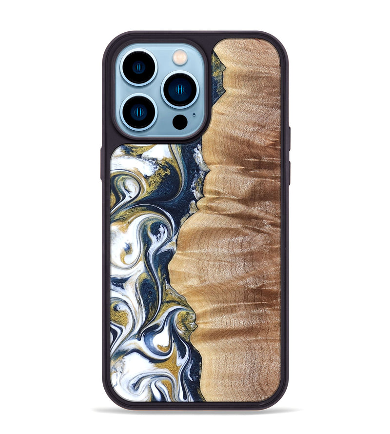 iPhone 14 Pro Max Wood Phone Case - Yasmin (Teal & Gold, 821006)