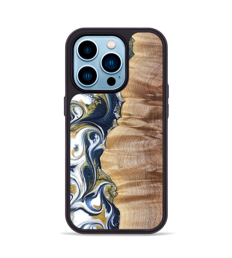 iPhone 14 Pro Wood Phone Case - Yasmin (Teal & Gold, 821006)