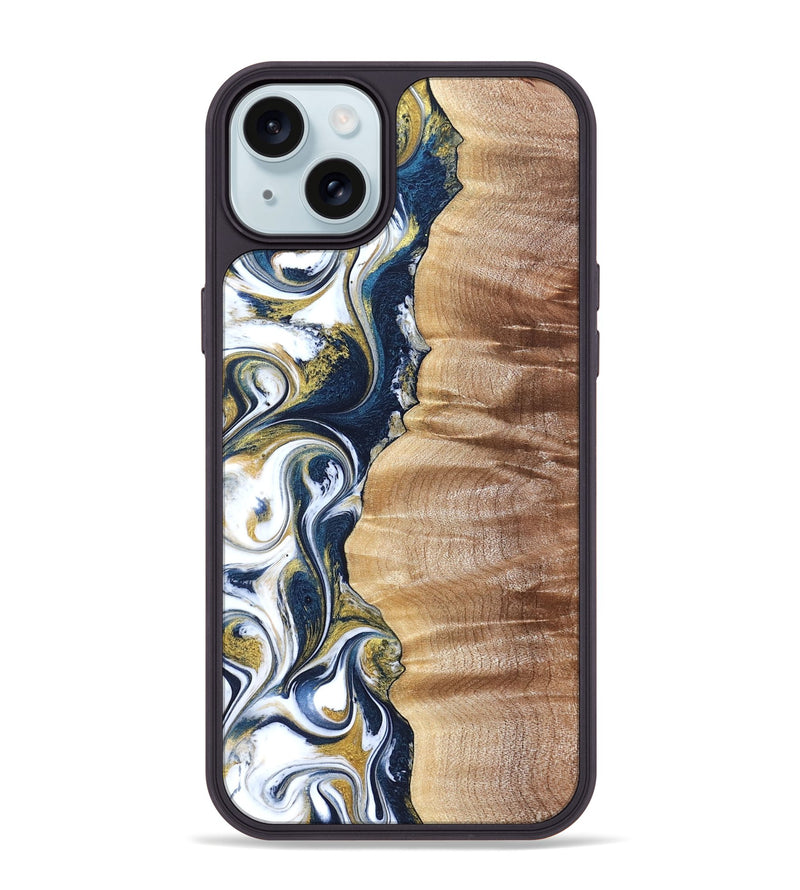 iPhone 15 Plus Wood Phone Case - Yasmin (Teal & Gold, 821006)