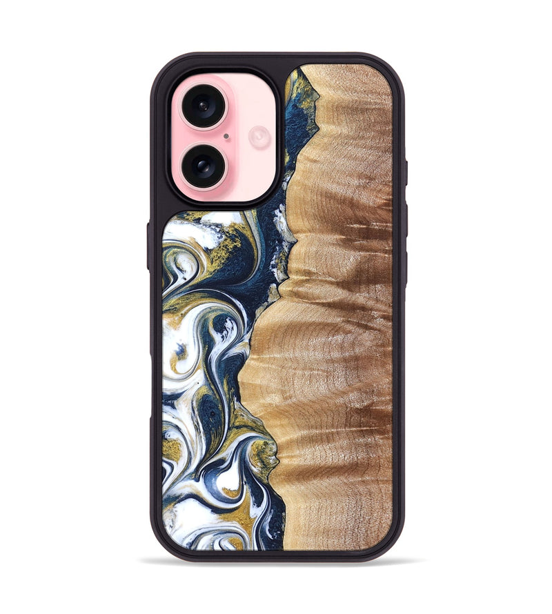 iPhone 16 Wood Phone Case - Yasmin (Teal & Gold, 821006)