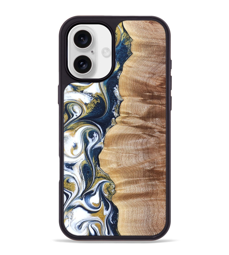 iPhone 16 Plus Wood Phone Case - Yasmin (Teal & Gold, 821006)