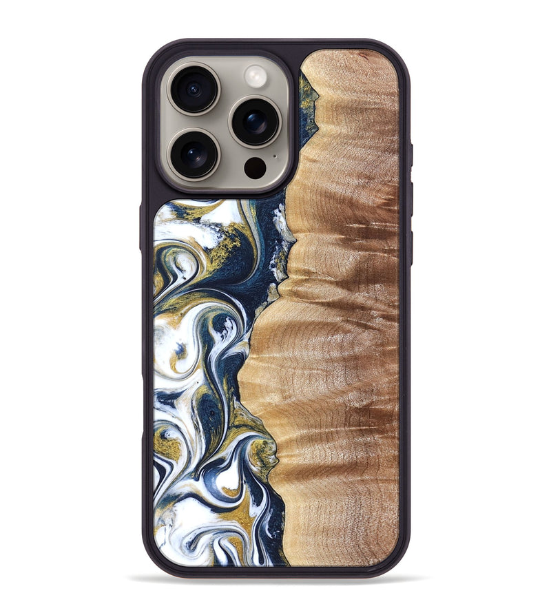 iPhone 16 Pro Max Wood Phone Case - Yasmin (Teal & Gold, 821006)