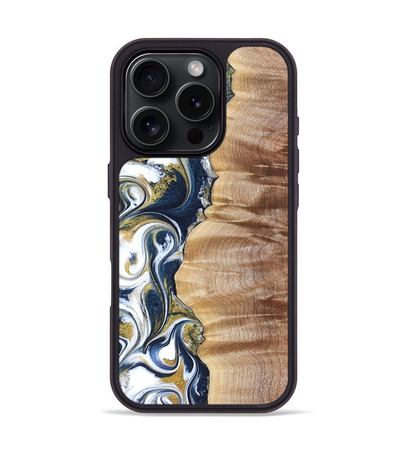 iPhone 16 Pro Wood Phone Case - Yasmin (Teal & Gold, 821006)