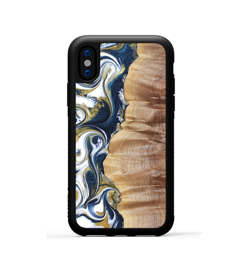 iPhone Xs Wood Phone Case - Yasmin (Teal & Gold, 821006)