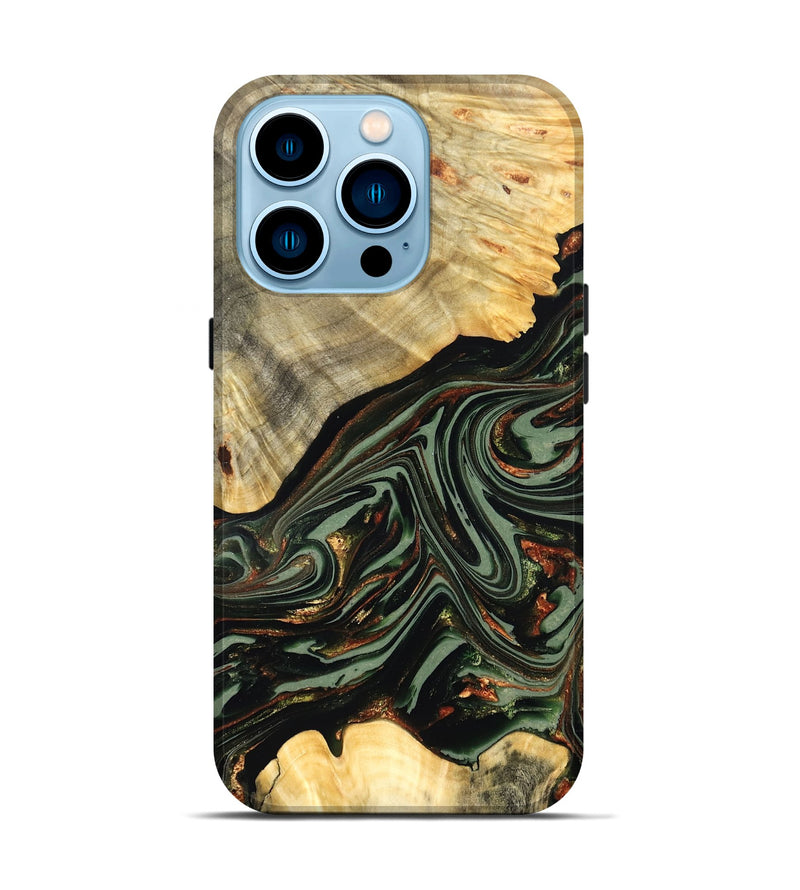iPhone 14 Pro Wood Live Edge Phone Case - Agatha (Green, 821024)