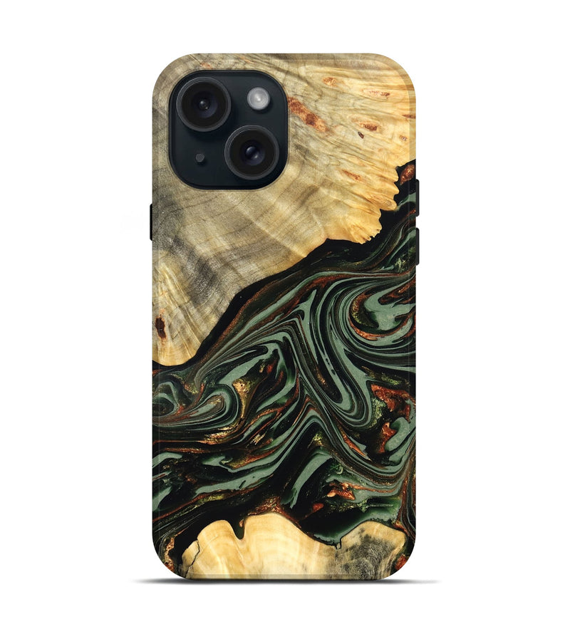 iPhone 15 Wood Live Edge Phone Case - Agatha (Green, 821024)