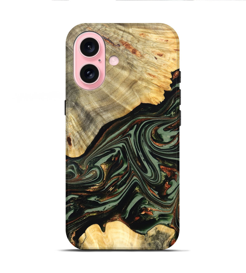 iPhone 16 Wood Live Edge Phone Case - Agatha (Green, 821024)