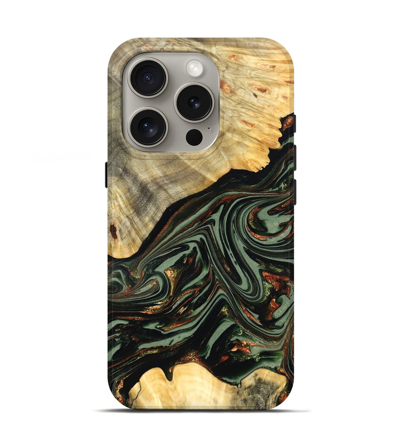 iPhone 16 Pro Wood Live Edge Phone Case - Agatha (Green, 821024)
