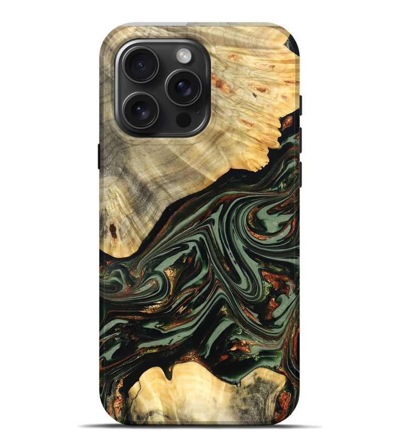 iPhone 16 Pro Max Wood Live Edge Phone Case - Agatha (Green, 821024)