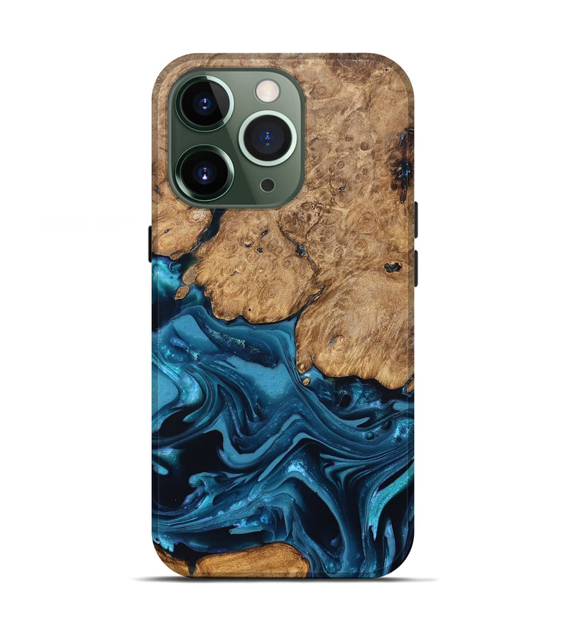 iPhone 13 Pro Wood Live Edge Phone Case - Elliana (Blue, 821026)