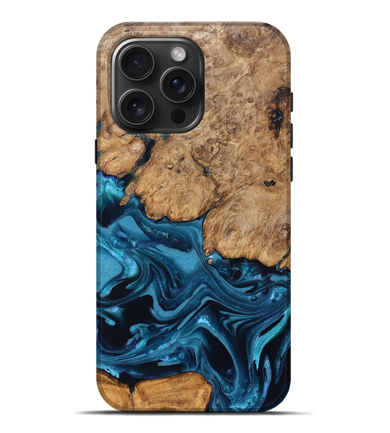 iPhone 16 Pro Max Wood Live Edge Phone Case - Elliana (Blue, 821026)