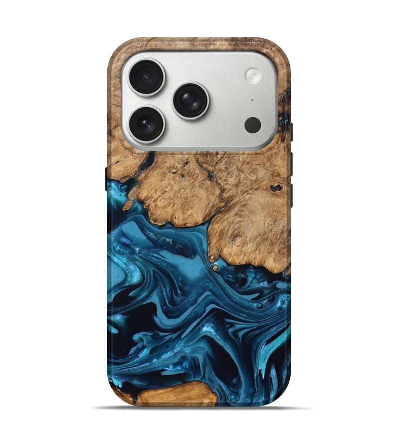 iPhone 17 Pro Wood Live Edge Phone Case - Elliana (Blue, 821026)