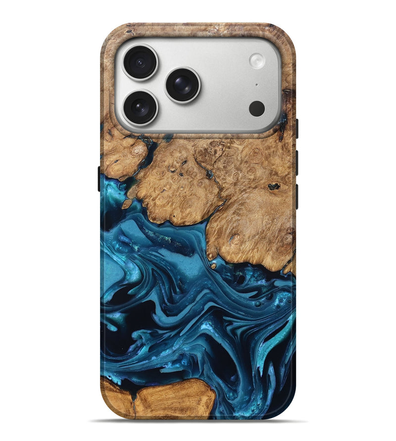 iPhone 17 Pro Max Wood Live Edge Phone Case - Elliana (Blue, 821026)