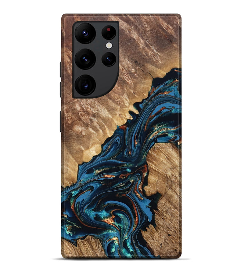 Galaxy S22 Ultra Wood Live Edge Phone Case - Denny (Teal & Gold, 821027)