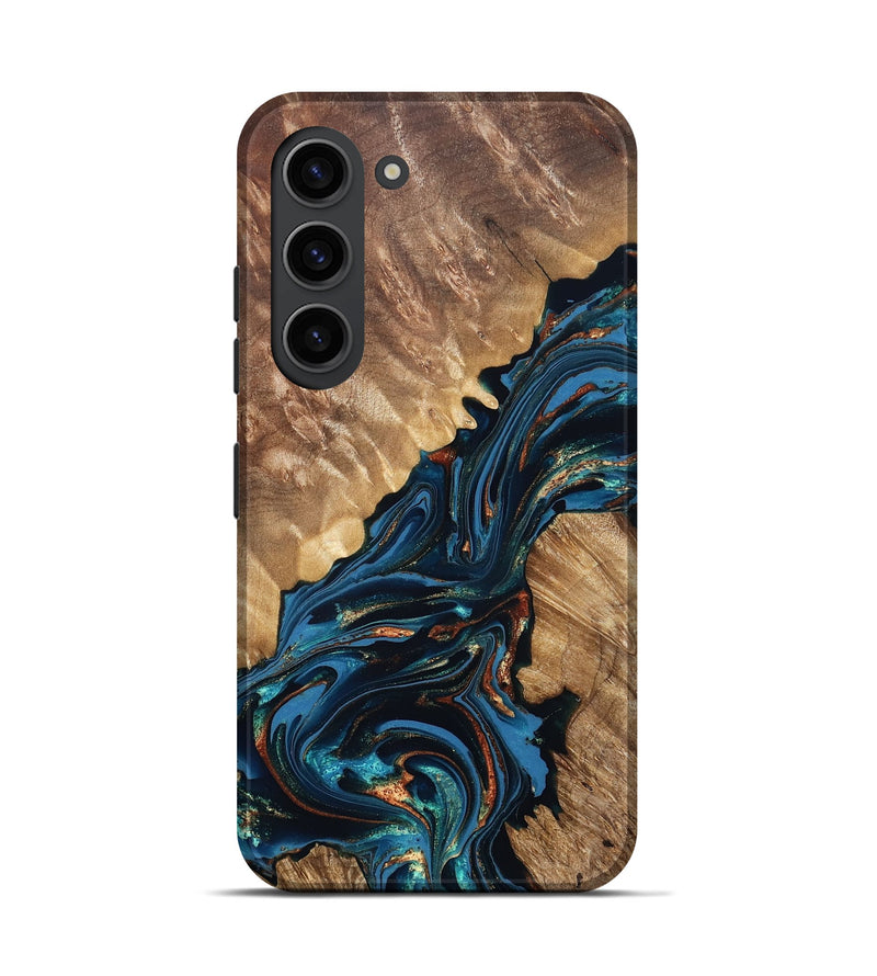 Galaxy S23 Wood Live Edge Phone Case - Denny (Teal & Gold, 821027)