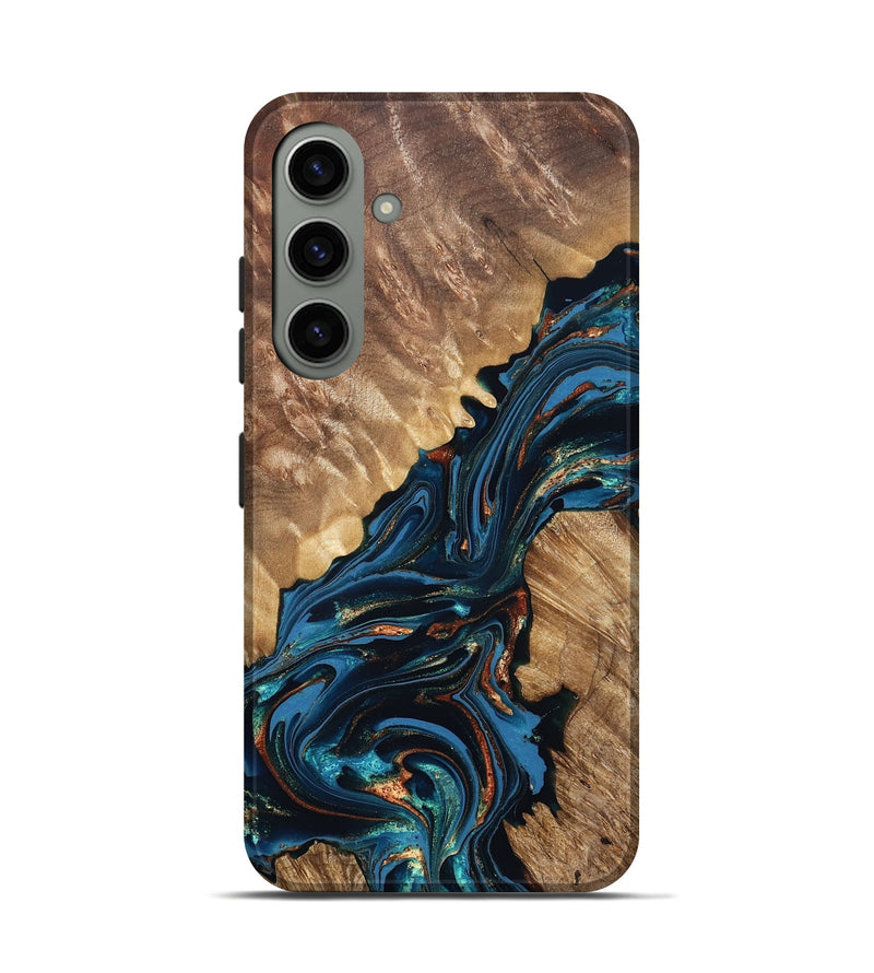Galaxy S24 Wood Live Edge Phone Case - Denny (Teal & Gold, 821027)