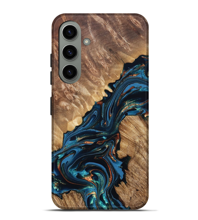 Galaxy S24 Plus Wood Live Edge Phone Case - Denny (Teal & Gold, 821027)