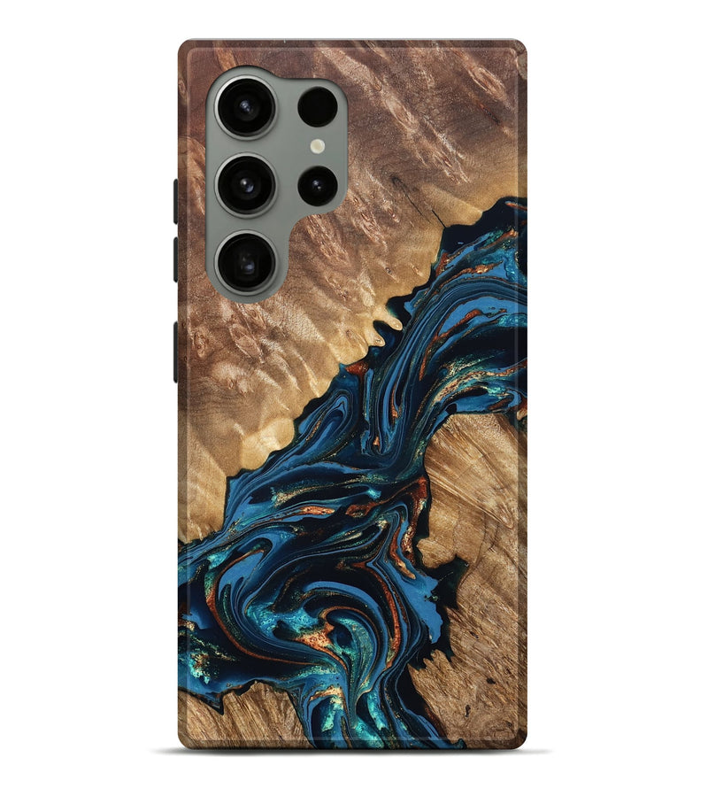 Galaxy S24 Ultra Wood Live Edge Phone Case - Denny (Teal & Gold, 821027)